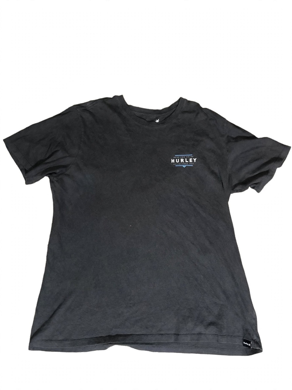 Hurley Black Short Sleeve Tee with Small Chest Logo and Back Graphic Design